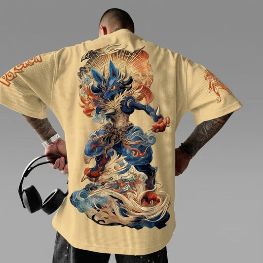 Anime-Inspired Vintage Waffle Knit T-Shirt