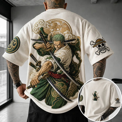 Unisex Anime-Style Retro Corduroy Oversized T-Shirt