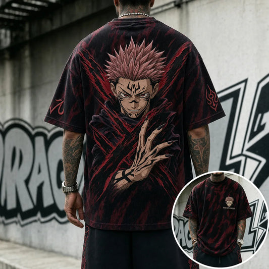 Unisex Anime Print Short-Sleeve Corduroy T-Shirt