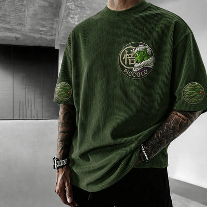 Unisex Short-Sleeve Corduroy T-Shirt With Anime Print