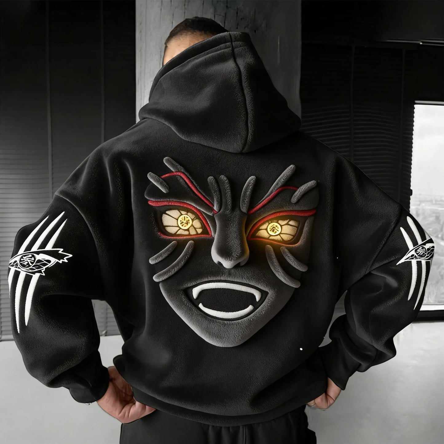 Men Akaza, Color-blocked Plush Hoodie