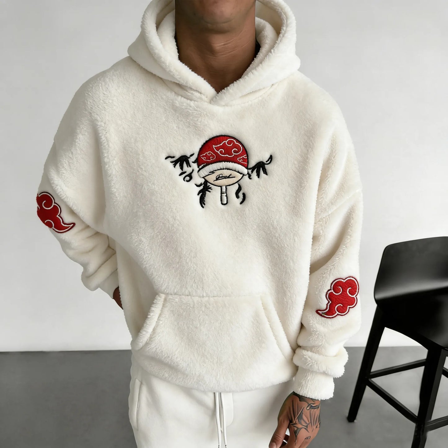 Unisex  Color-blocked Plush Hoodie