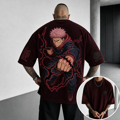 Unisex Anime Print Short-Sleeve Corduroy T-Shirt