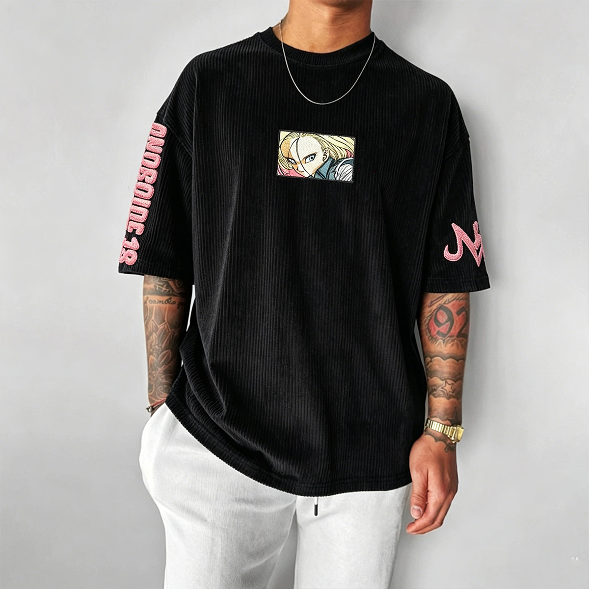 Anime-Inspired Vintage Waffle Knit T-Shirt