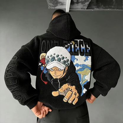 Unisex  : Trafalgar Law Color-blocked Plush Hoodie