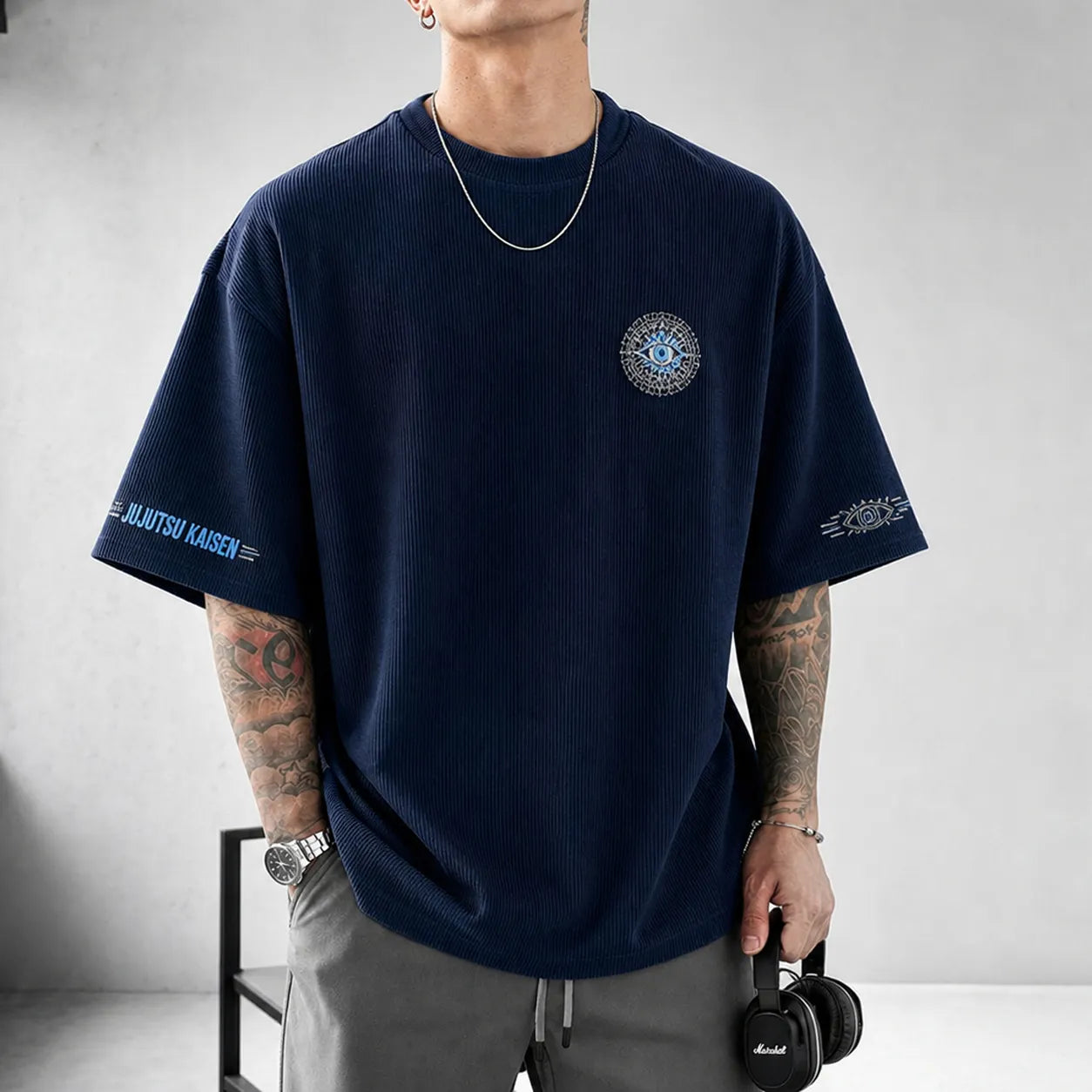 Unisex Anime Print Short-Sleeve Corduroy T-Shirt