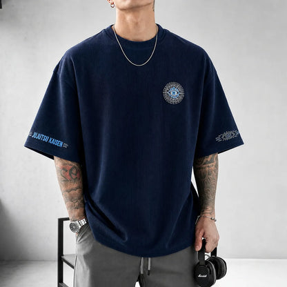 Unisex Anime Print Short-Sleeve Corduroy T-Shirt