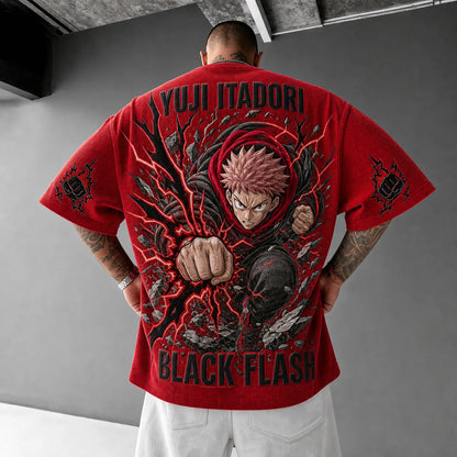 Unisex Anime Print Short-Sleeve Corduroy T-Shirt
