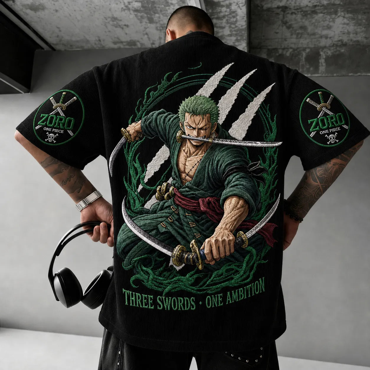 Unisex Short-Sleeve Corduroy T-Shirt With Anime Print