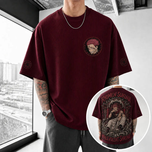 Unisex Anime Print Short-Sleeve Corduroy T-Shirt