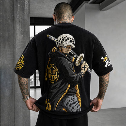 Premium Cotton-Blend Oversized T-Shirt with Embroidered Anime Patches – Streetwear Graphic Tee