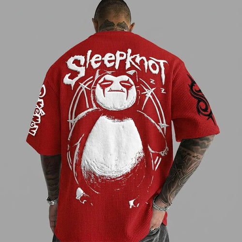 Anime-Inspired Vintage Waffle Knit T-Shirt