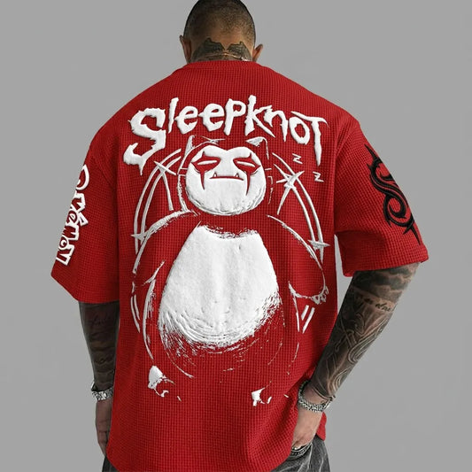Anime-Inspired Vintage Waffle Knit T-Shirt