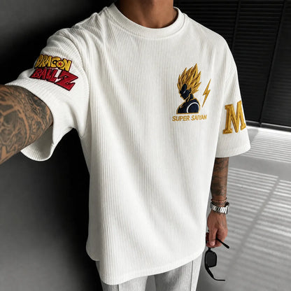 Unisex Short-Sleeve Corduroy T-Shirt With Anime Print