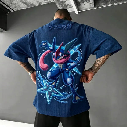 Unisex Anime-Style Retro Corduroy Oversized T-Shirt