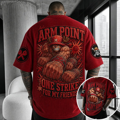 Unisex Short-Sleeve Corduroy T-Shirt With Anime Print
