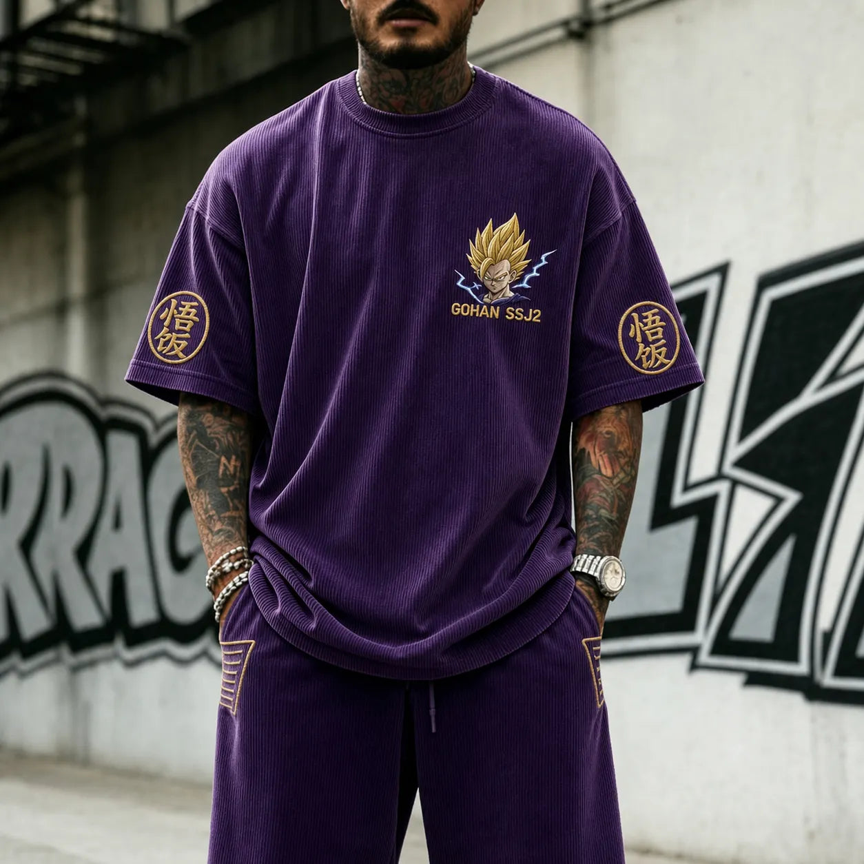 Unisex Short-Sleeve Corduroy T-Shirt With Anime Print