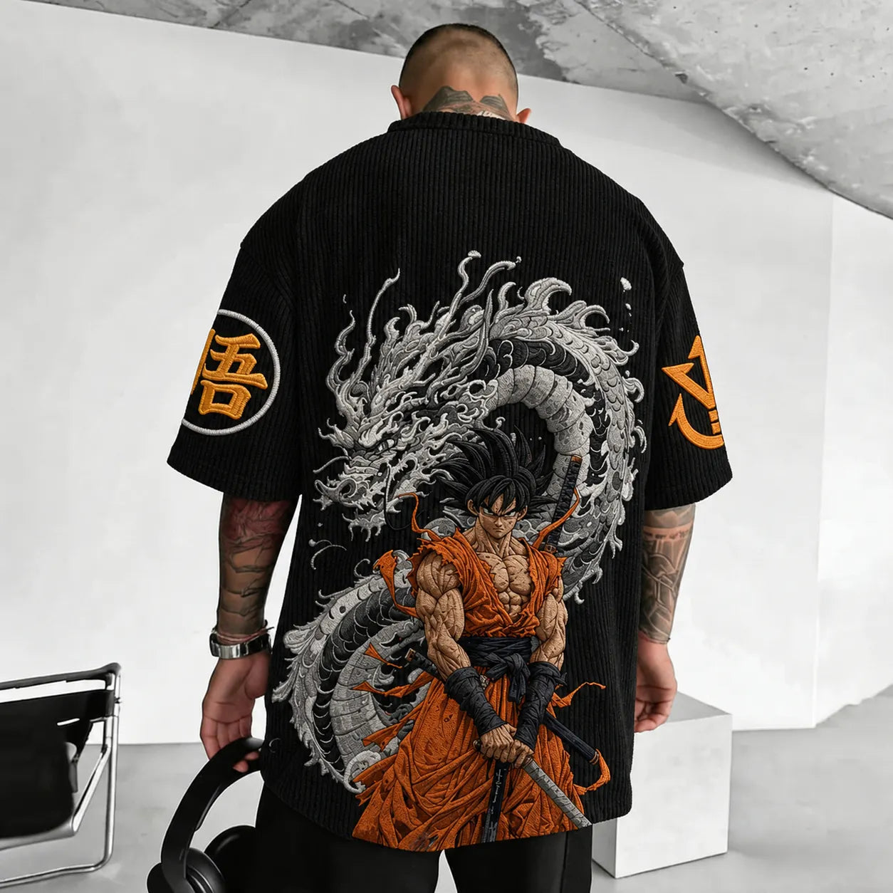 Unisex Anime-Style Retro Corduroy Oversized T-Shirt