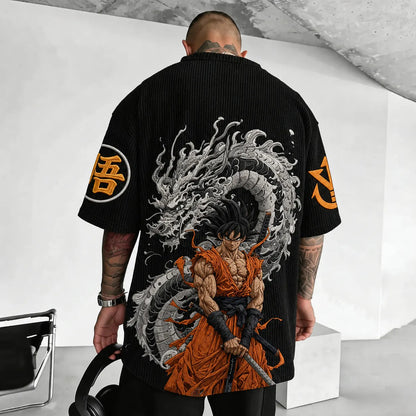 Unisex Anime-Style Retro Corduroy Oversized T-Shirt