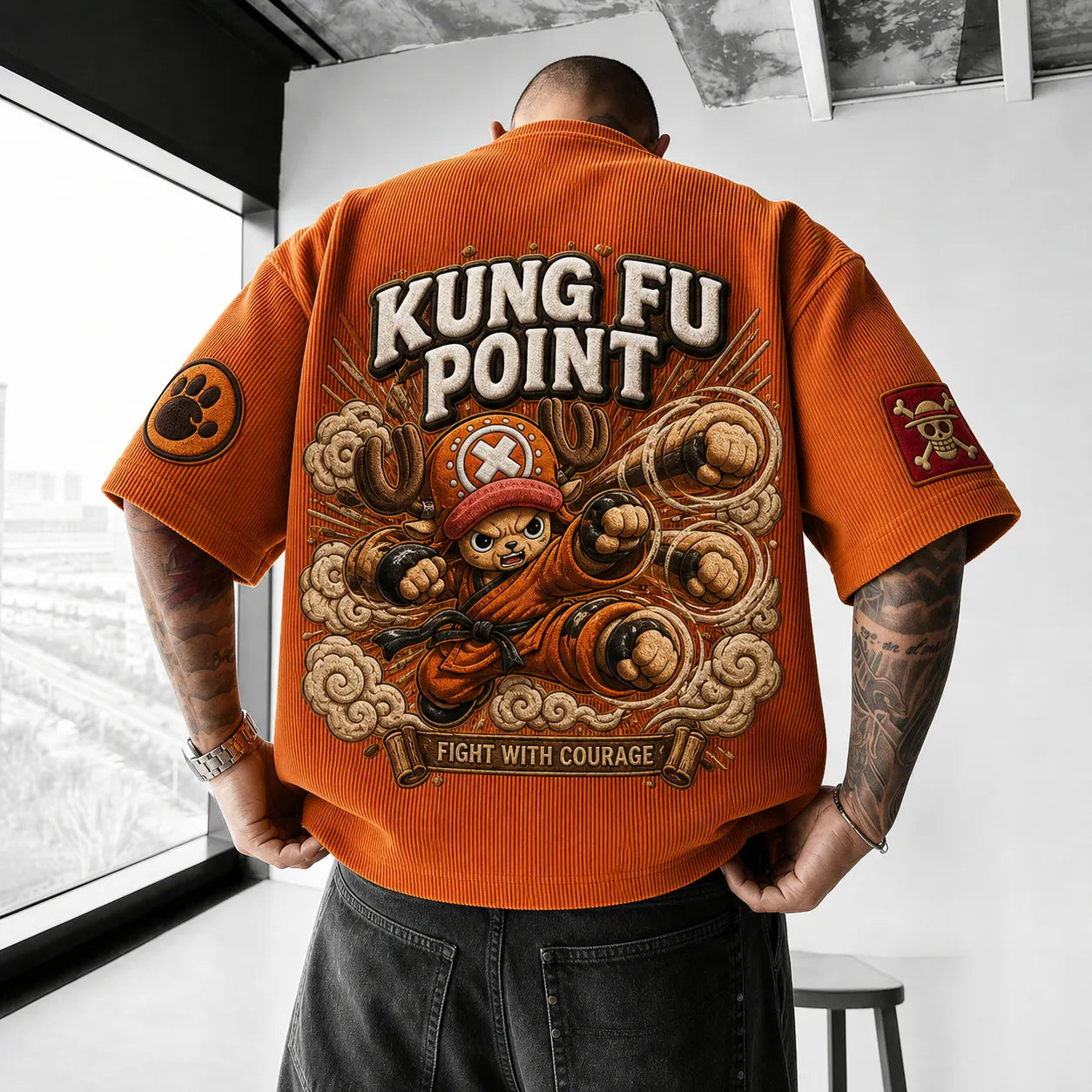 Unisex Short-Sleeve Corduroy T-Shirt With Anime Print