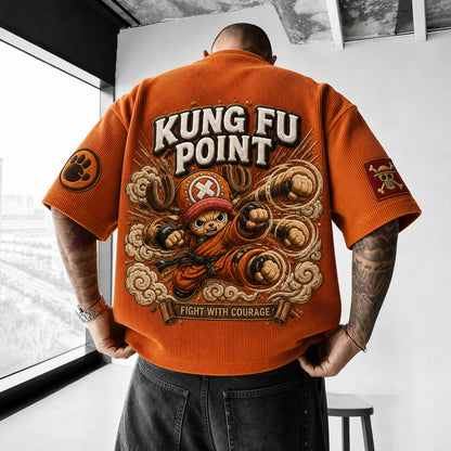 Unisex Short-Sleeve Corduroy T-Shirt With Anime Print