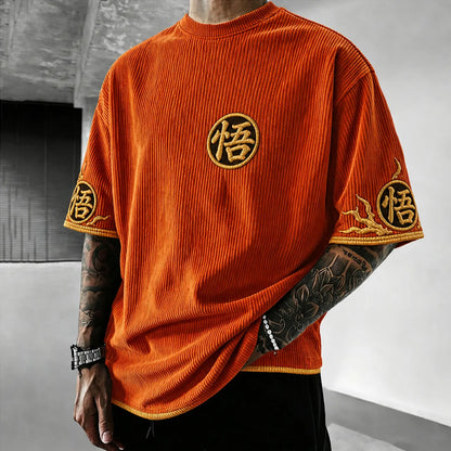 Unisex Anime-Style Retro Corduroy Oversized T-Shirt