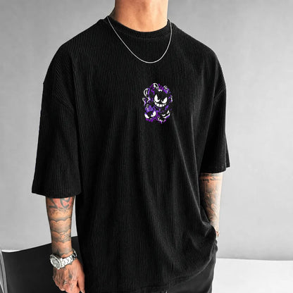 Unisex Anime-Style Retro Corduroy Oversized T-Shirt