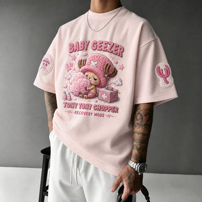 Unisex Short-Sleeve Corduroy T-Shirt With Anime Print