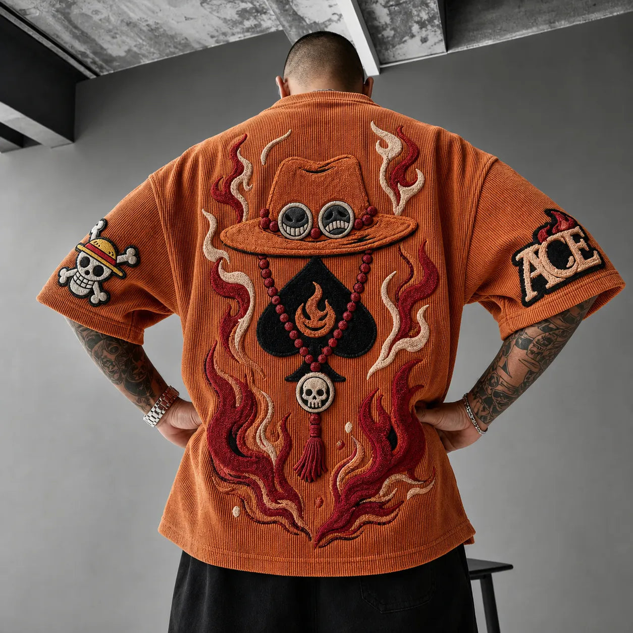 Unisex Anime-Style Retro Corduroy Oversized T-Shirt
