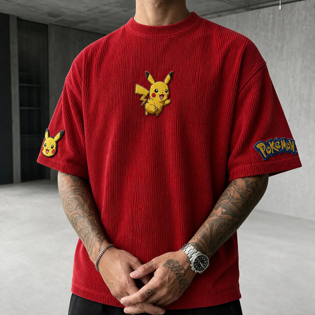 Unisex Anime-Style Retro Corduroy Oversized T-Shirt