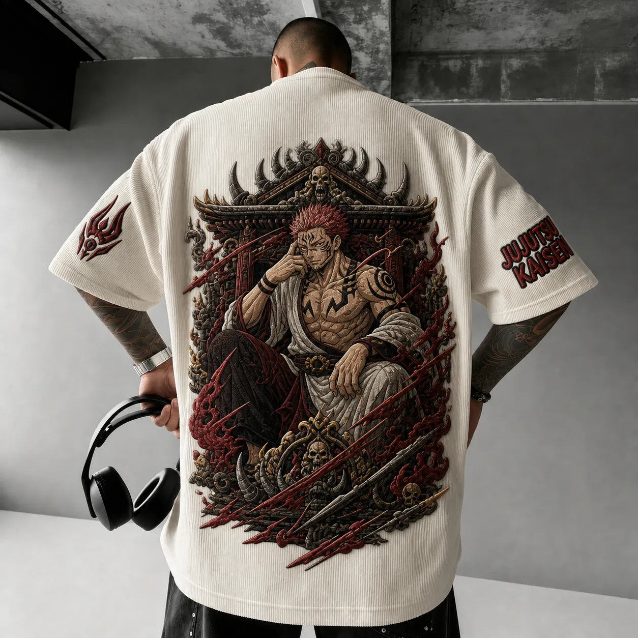 Unisex Anime Print Short-Sleeve Corduroy T-Shirt