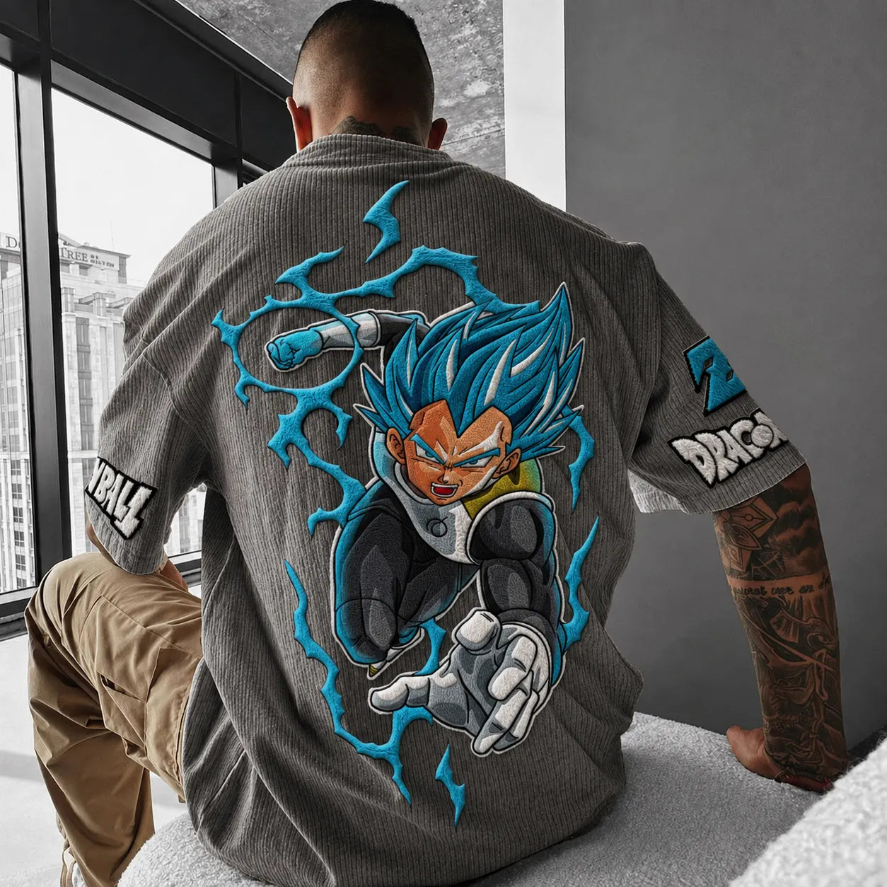 Dragon Ball Z Beerus Graphic Print Short Sleeve T-Shirt – Premium Cotton Blend, Oversized Fit, Vibrant Back Print & Sleeve Logo Design
