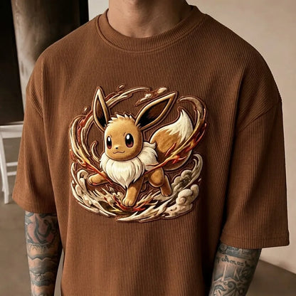 Unisex Anime-Style Retro Corduroy Oversized T-Shirt