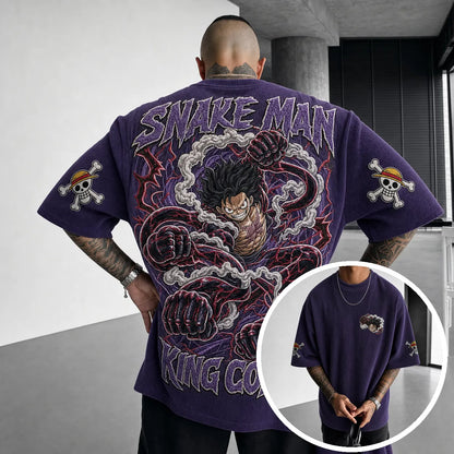 Premium Cotton-Blend Corduroy T-Shirt with Embroidered Patch – Oversized Graphic Tee for Casual Streetwear