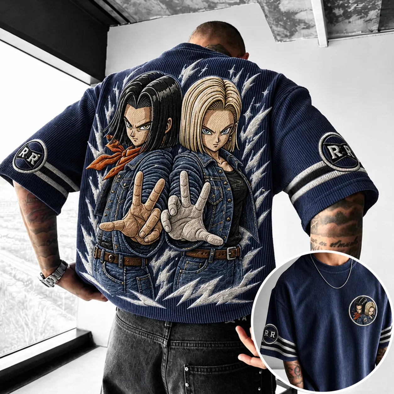 Unisex Anime-Style Retro Corduroy Oversized T-Shirt