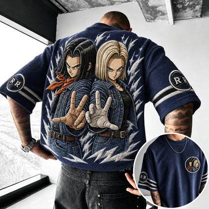 Unisex Anime-Style Retro Corduroy Oversized T-Shirt