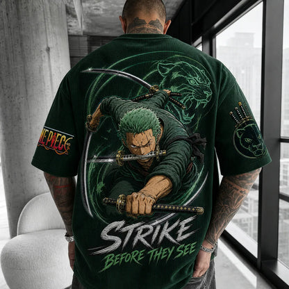 Unisex Short-Sleeve Corduroy T-Shirt With Anime Print