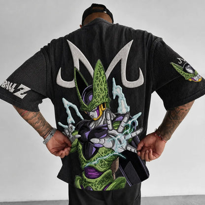 Dragon Ball Z Beerus Graphic Print Short Sleeve T-Shirt – Premium Cotton Blend, Oversized Fit, Vibrant Back Print & Sleeve Logo Design
