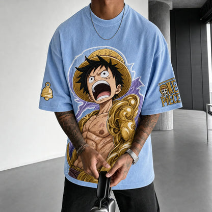 Unisex Short-Sleeve Corduroy T-Shirt With Anime Print