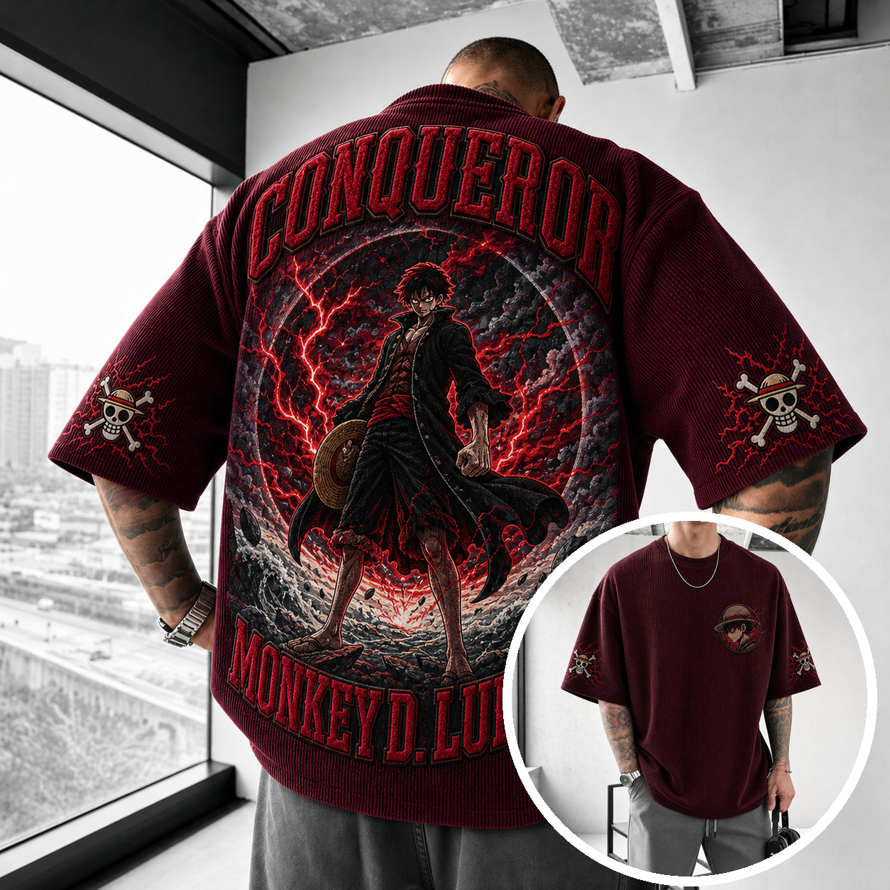 Premium Cotton-Blend Corduroy T-Shirt with Embroidered Patch – Oversized Graphic Tee for Casual Streetwear