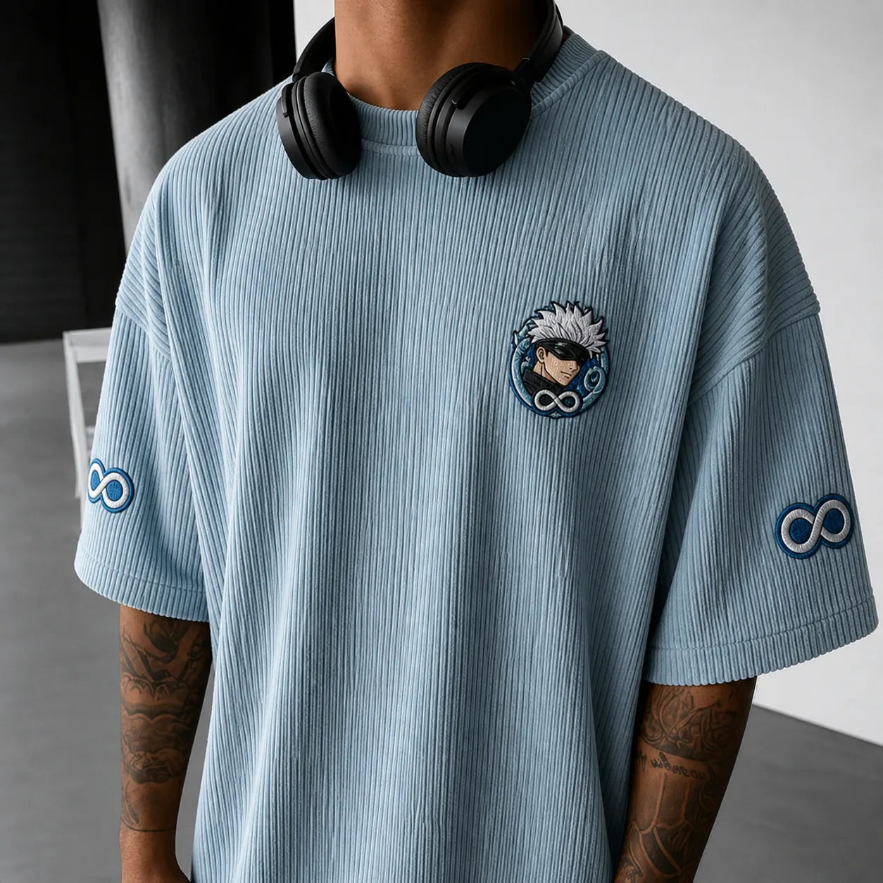 Unisex Anime Print Short-Sleeve Corduroy T-Shirt