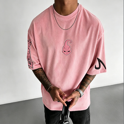 Anime-Inspired Vintage Waffle Knit T-Shirt