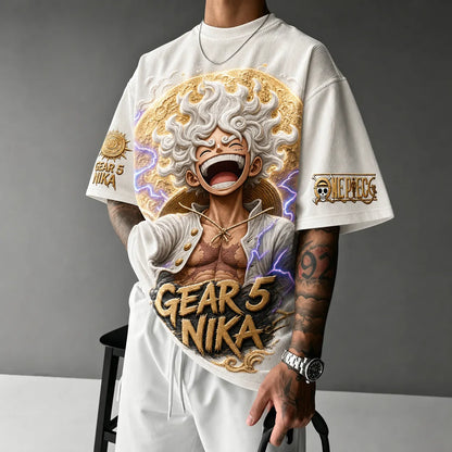 Unisex Short-Sleeve Corduroy T-Shirt With Anime Print
