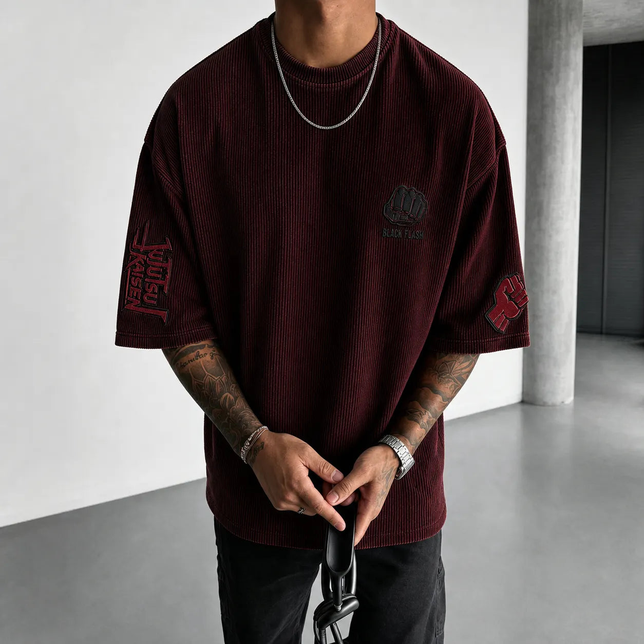 Unisex Anime Print Short-Sleeve Corduroy T-Shirt