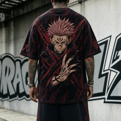 Unisex Anime Print Short-Sleeve Corduroy T-Shirt