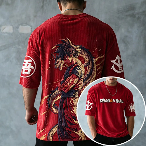 Anime-Inspired Vintage Waffle Knit T-Shirt