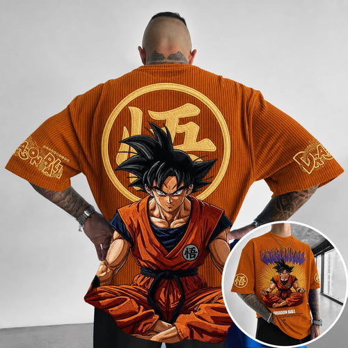 Unisex Anime-Style Retro Corduroy Oversized T-Shirt