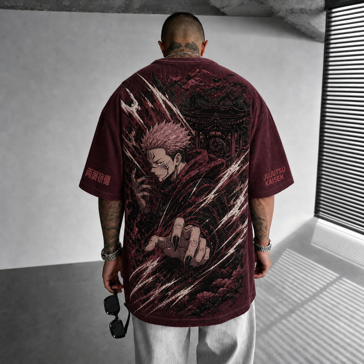 Unisex Anime Print Short-Sleeve Corduroy T-Shirt
