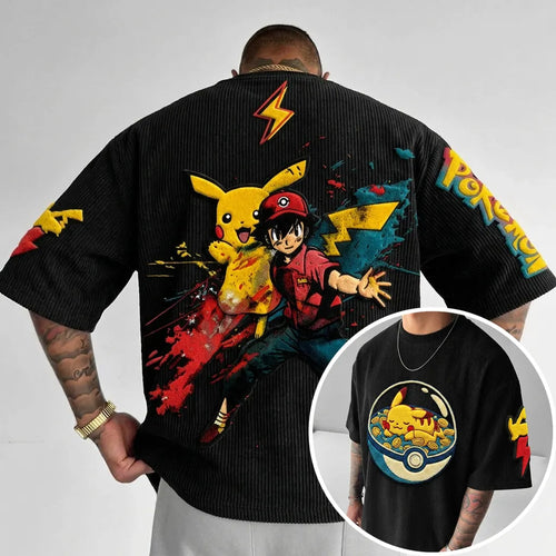 Unisex Anime-Style Retro Corduroy Oversized T-Shirt