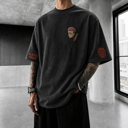 Unisex Anime Print Short-Sleeve Corduroy T-Shirt